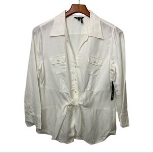 NIC+ZOE Linen Tie Knot Button Down Blouse White NWOT Medium